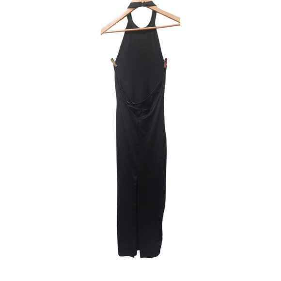 NWT Commense Black Halter Neck Midi Dress With Back Cutout & Slit~Stretchy~SMALL - Picture 2 of 8